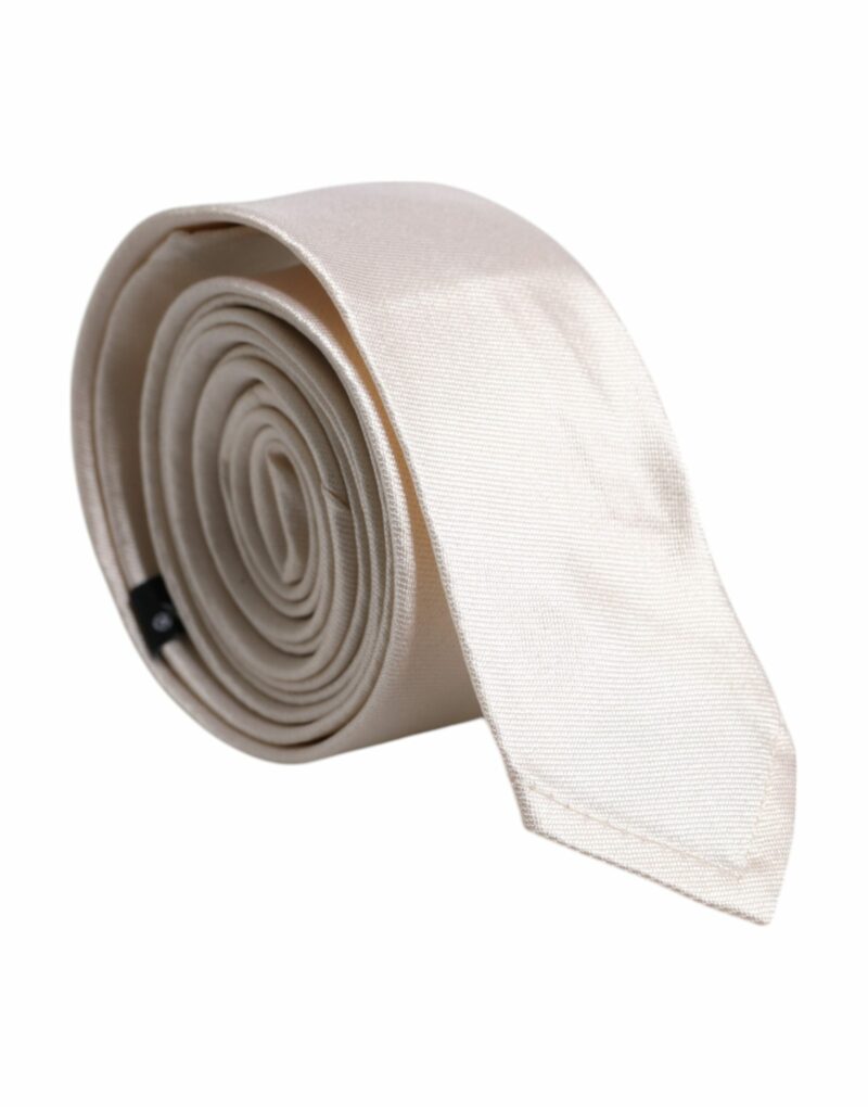 Dolce & Gabbana White Solid Silk Adjustable Necktie Tie - Image 2