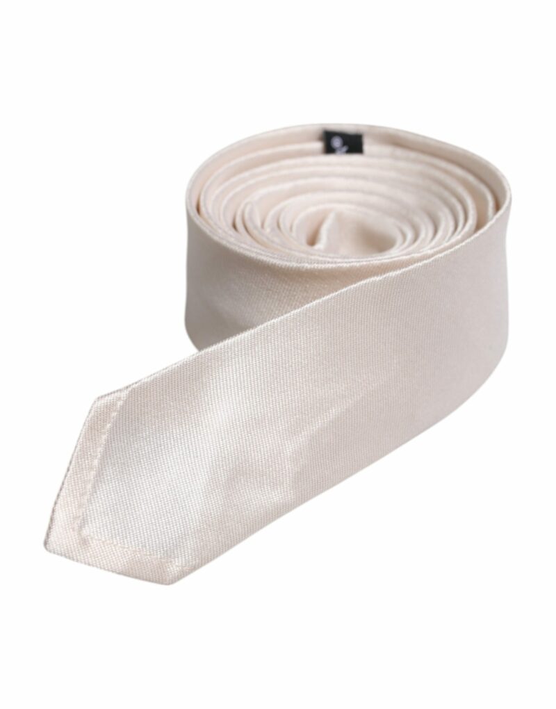 Dolce & Gabbana White Solid Silk Adjustable Necktie Tie - Image 3