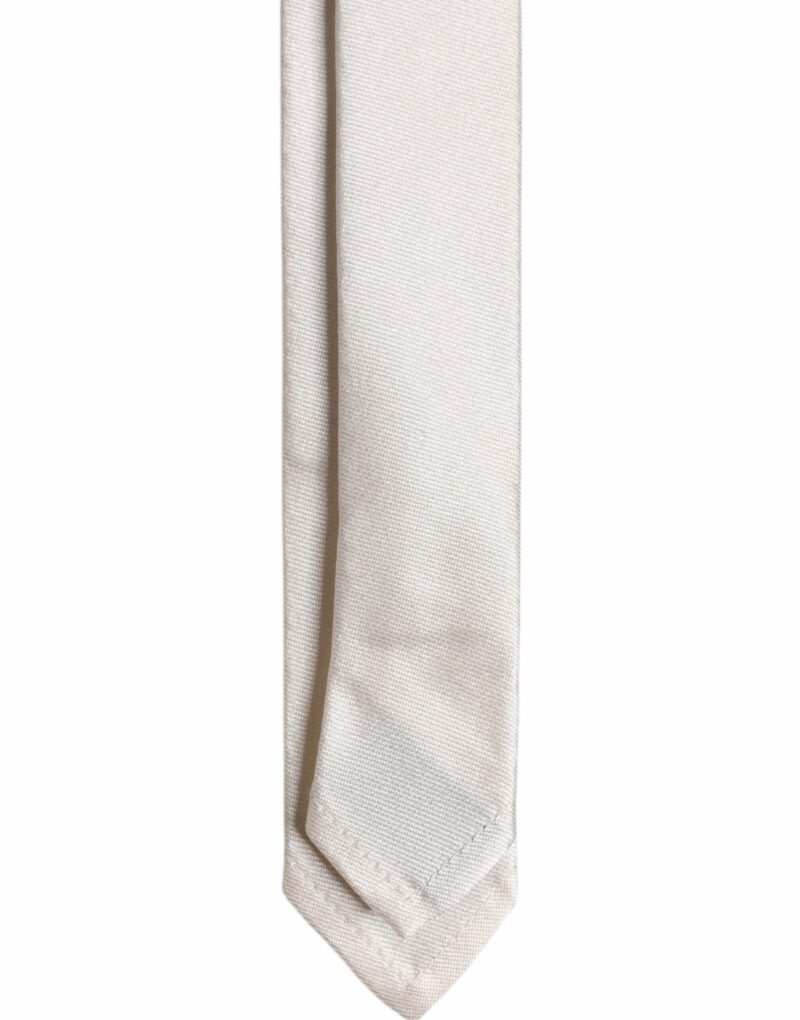 Dolce & Gabbana White Solid Silk Adjustable Necktie Tie - Image 5