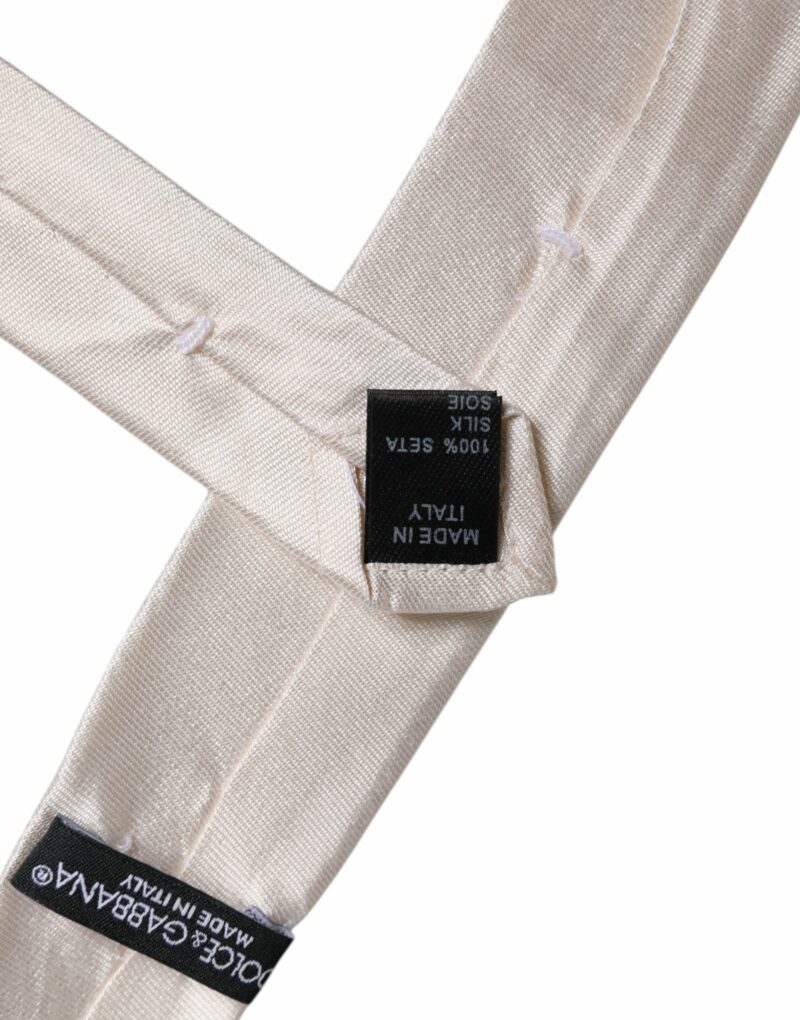 Dolce & Gabbana White Solid Silk Adjustable Necktie Tie - Image 6