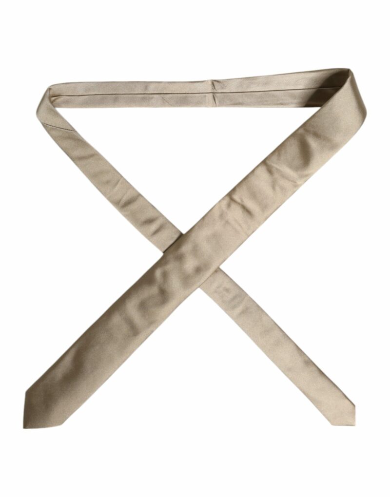 Dolce & Gabbana Beige Solid Silk Adjustable Necktie Tie - Image 4