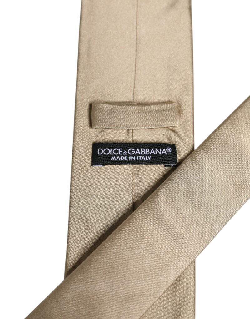Dolce & Gabbana Beige Solid Silk Adjustable Necktie Tie - Image 6