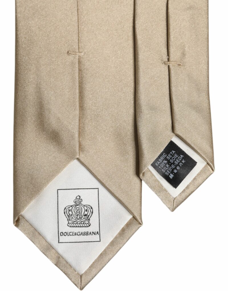 Dolce & Gabbana Beige Solid Silk Adjustable Necktie Tie - Image 7