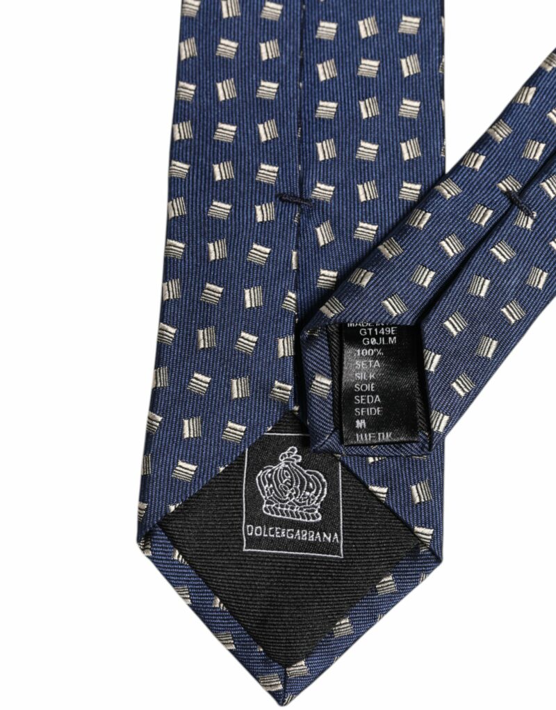 Dolce & Gabbana Blue Patterned Silk Adjustable Necktie Tie - Image 7