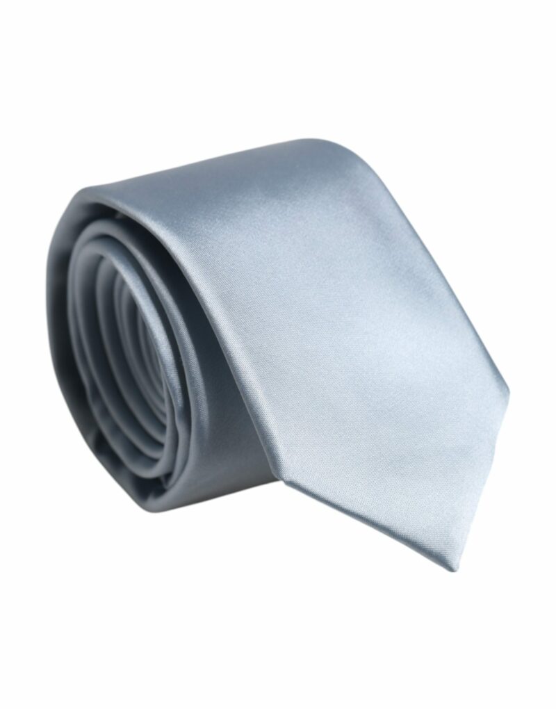 Dolce & Gabbana Light Blue Solid Silk Adjustable Necktie Tie - Image 2