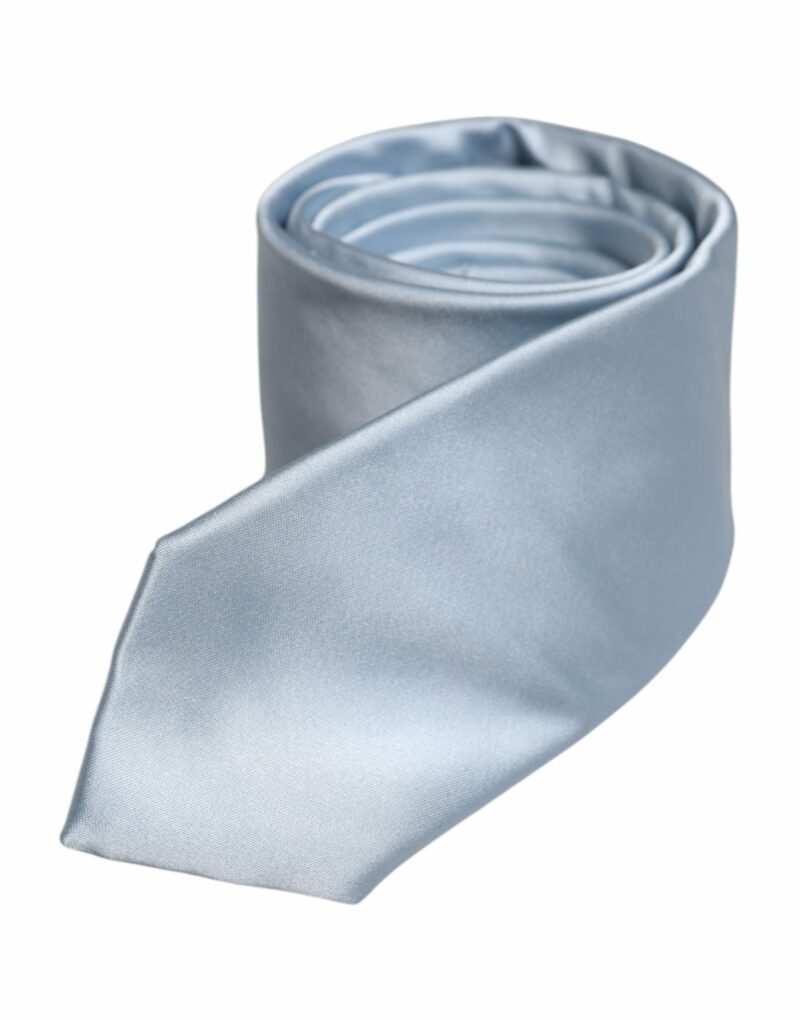 Dolce & Gabbana Light Blue Solid Silk Adjustable Necktie Tie - Image 3