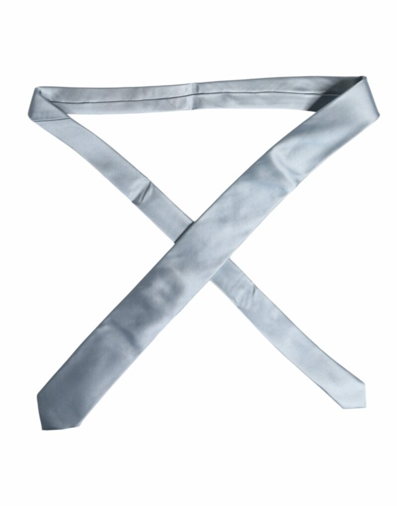 Dolce & Gabbana Light Blue Solid Silk Adjustable Necktie Tie - Image 4