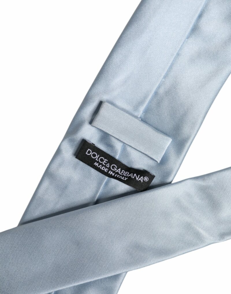 Dolce & Gabbana Light Blue Solid Silk Adjustable Necktie Tie - Image 6
