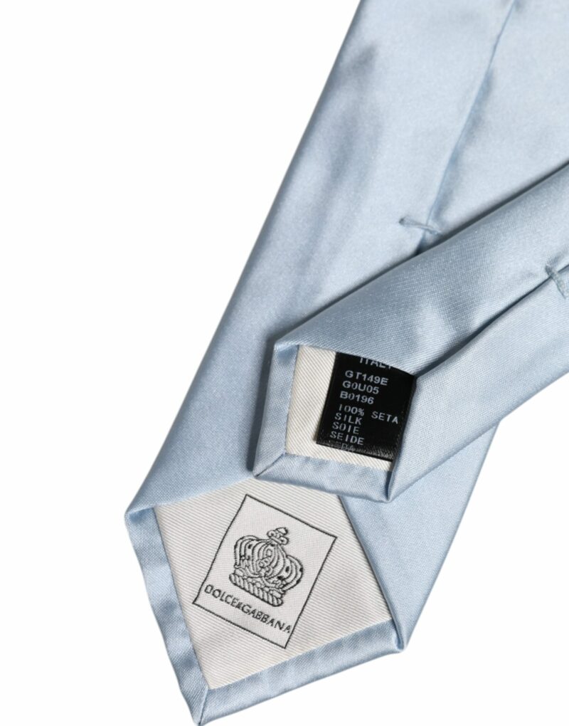 Dolce & Gabbana Light Blue Solid Silk Adjustable Necktie Tie - Image 7