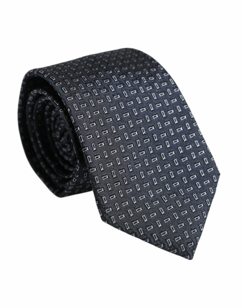 Dolce & Gabbana Dark Blue Patterned Silk Adjustable Tie - Image 2