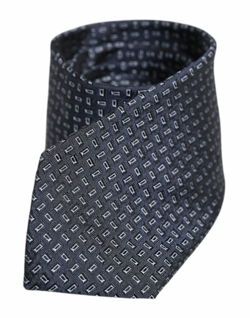 Dolce & Gabbana Dark Blue Patterned Silk Adjustable Tie - Image 3