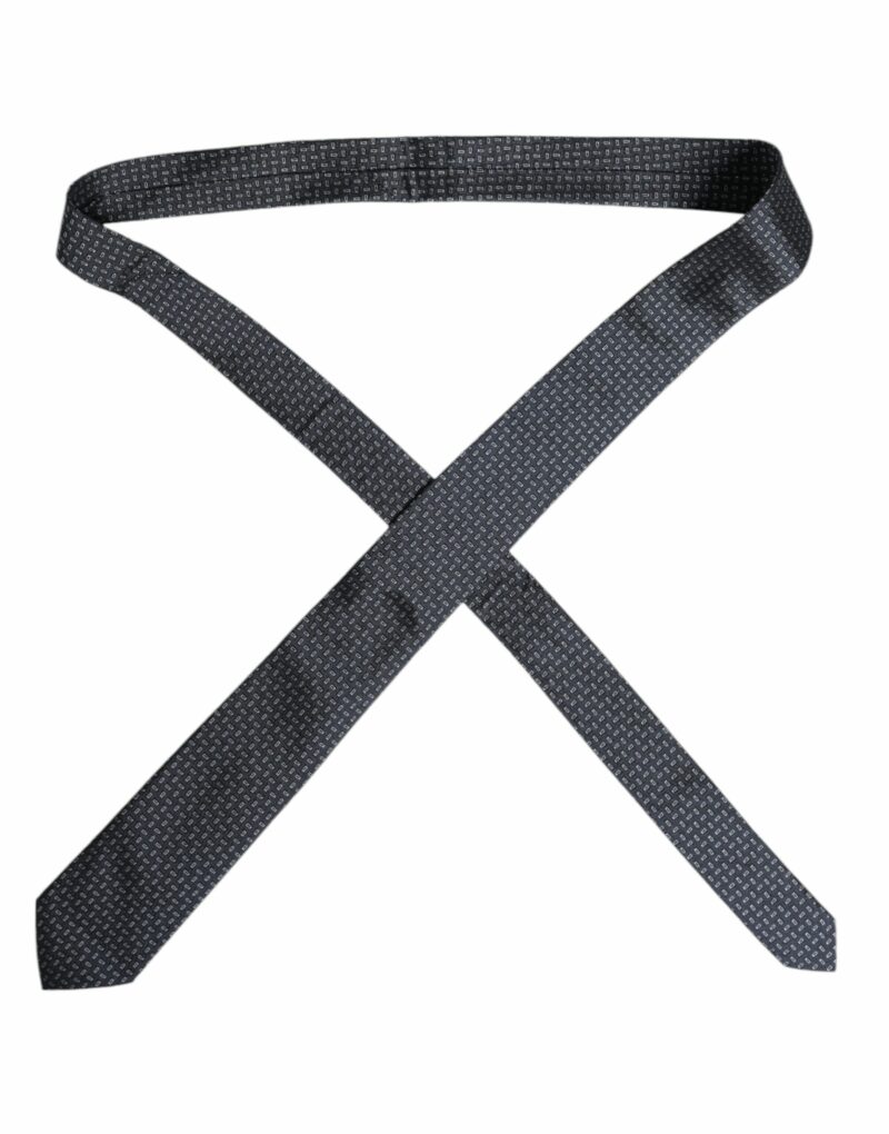 Dolce & Gabbana Dark Blue Patterned Silk Adjustable Tie - Image 4