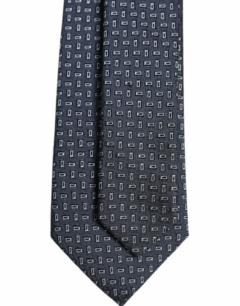 Dolce & Gabbana Dark Blue Patterned Silk Adjustable Tie - Image 5