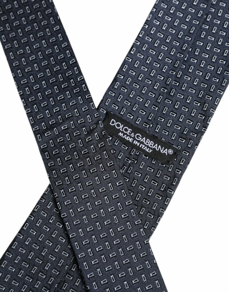 Dolce & Gabbana Dark Blue Patterned Silk Adjustable Tie - Image 6