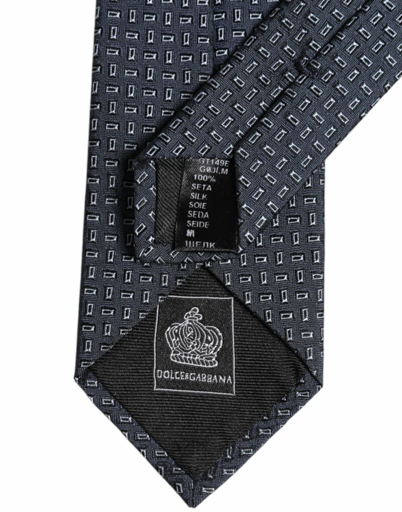 Dolce & Gabbana Dark Blue Patterned Silk Adjustable Tie - Image 7