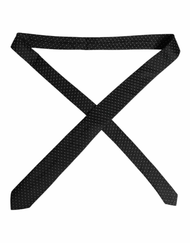 Dolce & Gabbana Black Patterned Silk Adjustable Necktie Tie - Image 4