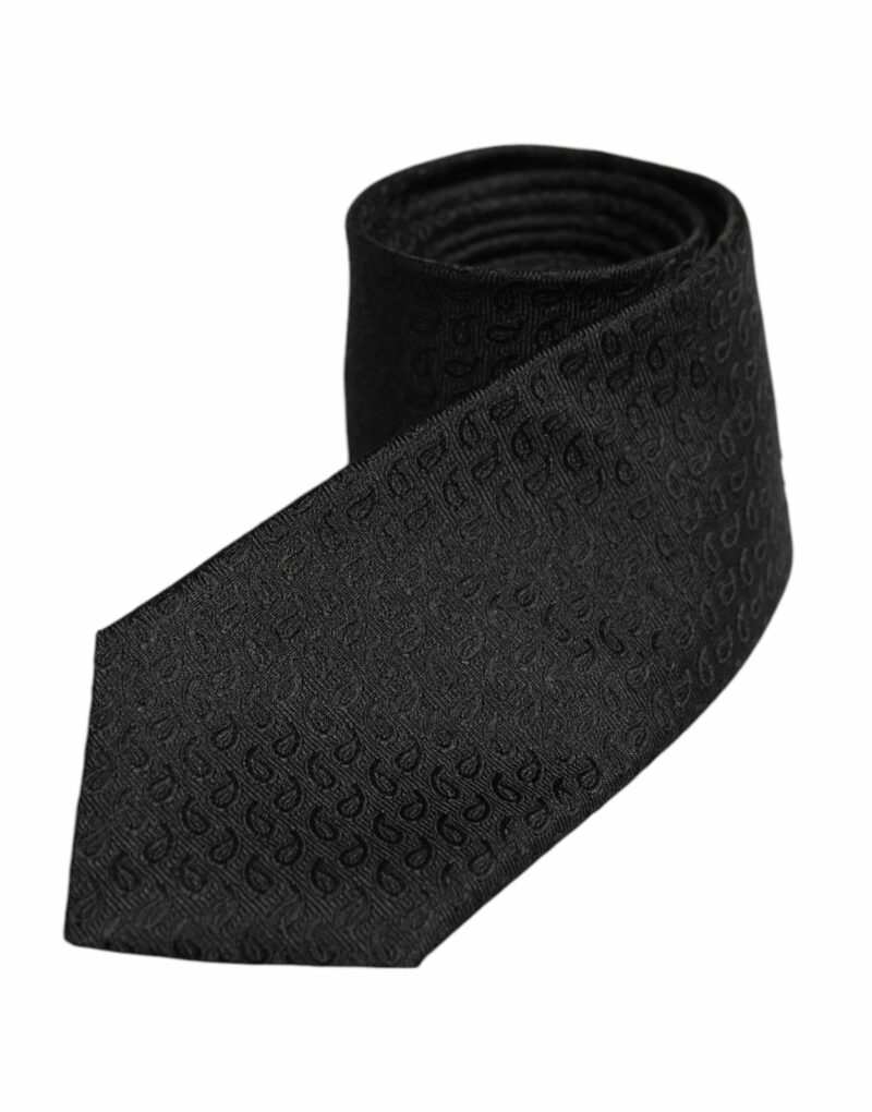 Dolce & Gabbana Black Patterned Silk Adjustable Necktie Tie - Image 3