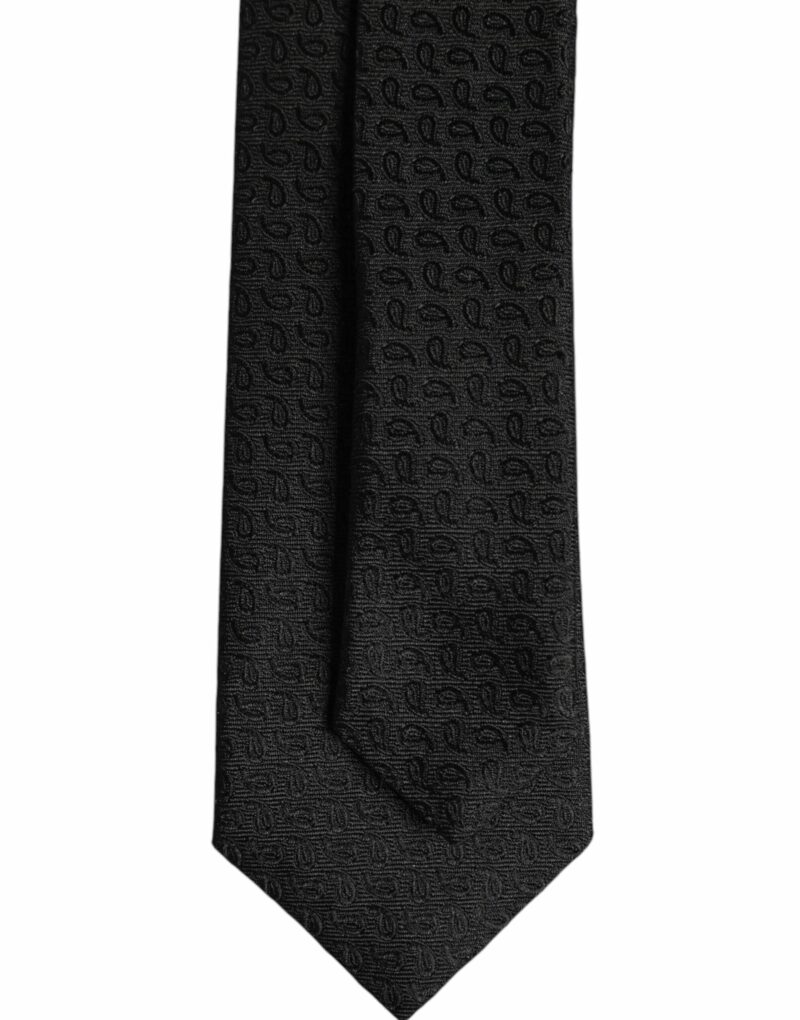 Dolce & Gabbana Black Patterned Silk Adjustable Necktie Tie - Image 5