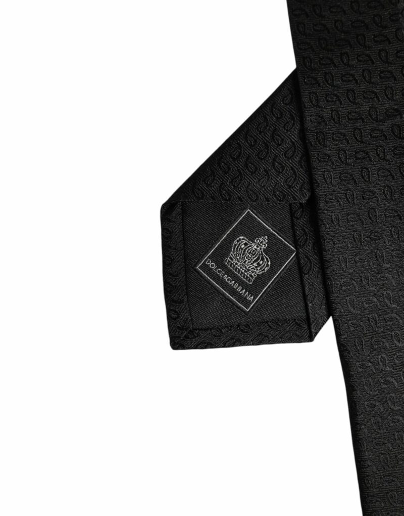 Dolce & Gabbana Black Patterned Silk Adjustable Necktie Tie - Image 7
