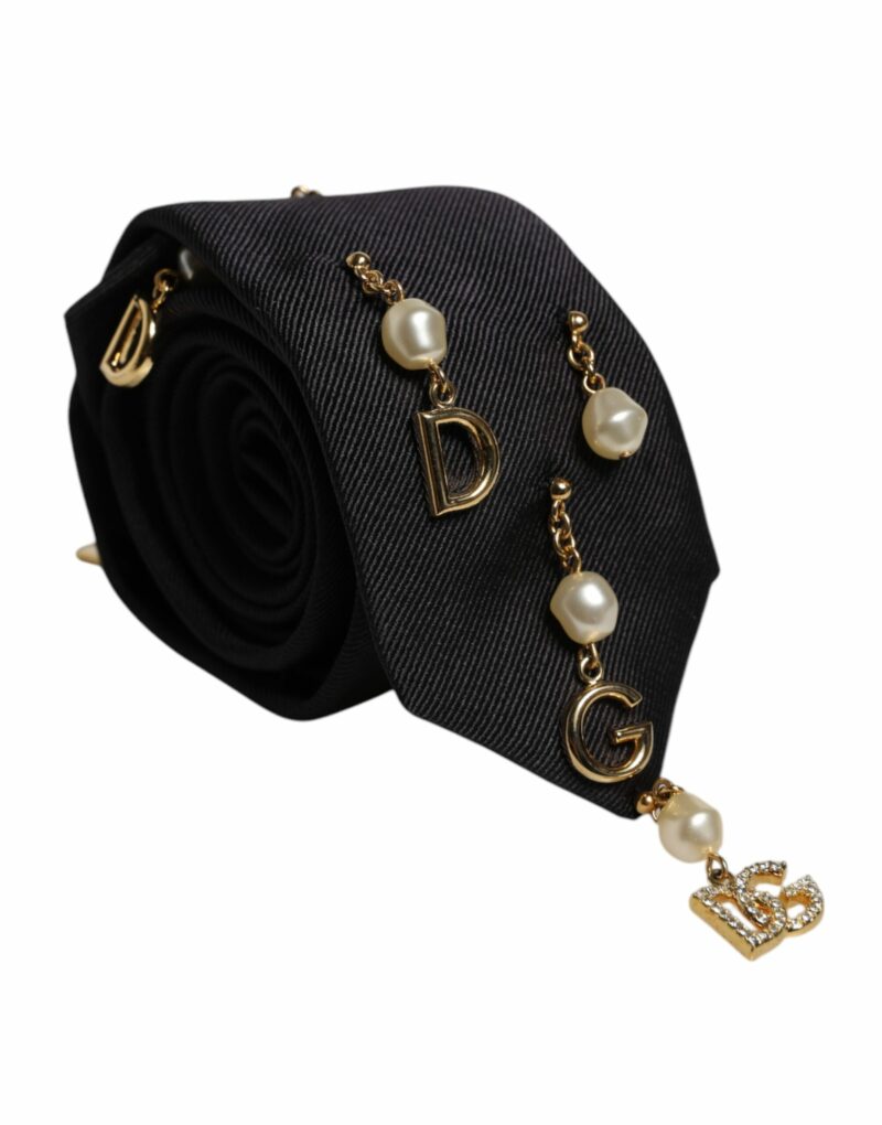 Dolce & Gabbana Black Logo Embellished Adjustable Necktie Tie - Image 2