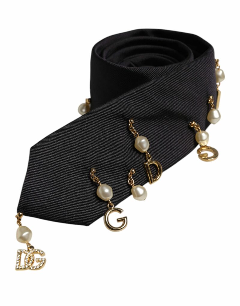 Dolce & Gabbana Black Logo Embellished Adjustable Necktie Tie - Image 3