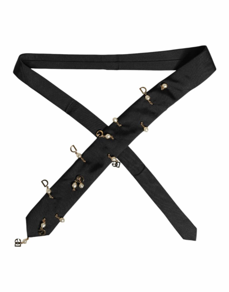 Dolce & Gabbana Black Logo Embellished Adjustable Necktie Tie - Image 4