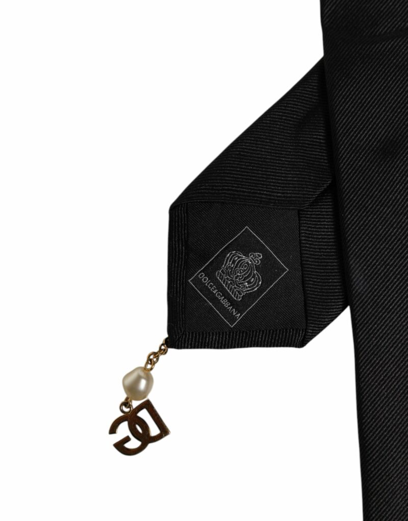 Dolce & Gabbana Black Logo Embellished Adjustable Necktie Tie - Image 7