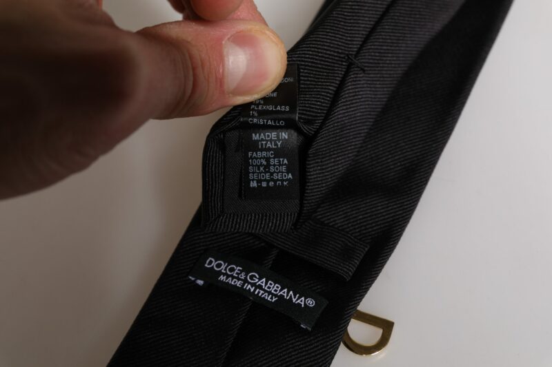Dolce & Gabbana Black Logo Embellished Adjustable Necktie Tie - Image 8