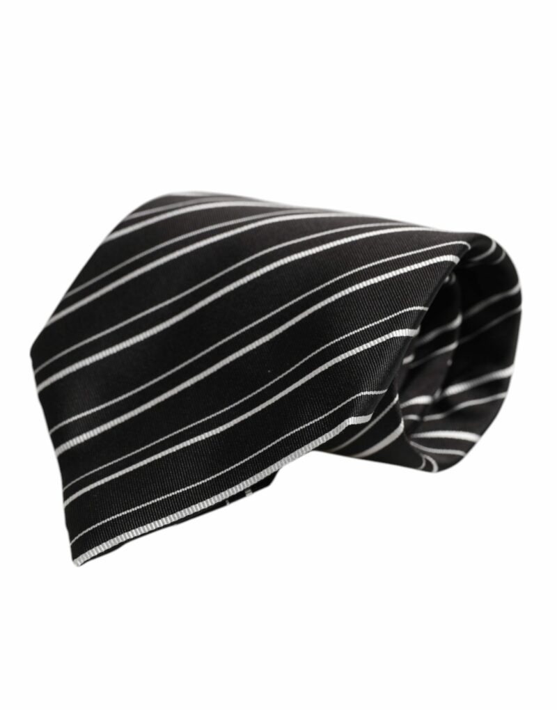 Dolce & Gabbana Black White Stripes Silk Adjustable Necktie Tie - Image 2