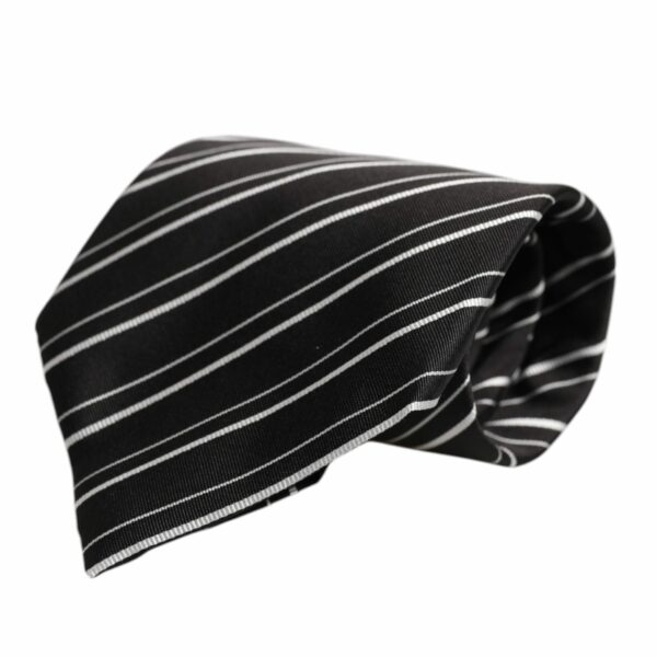 Dolce & Gabbana Black White Stripes Silk Adjustable Necktie Tie