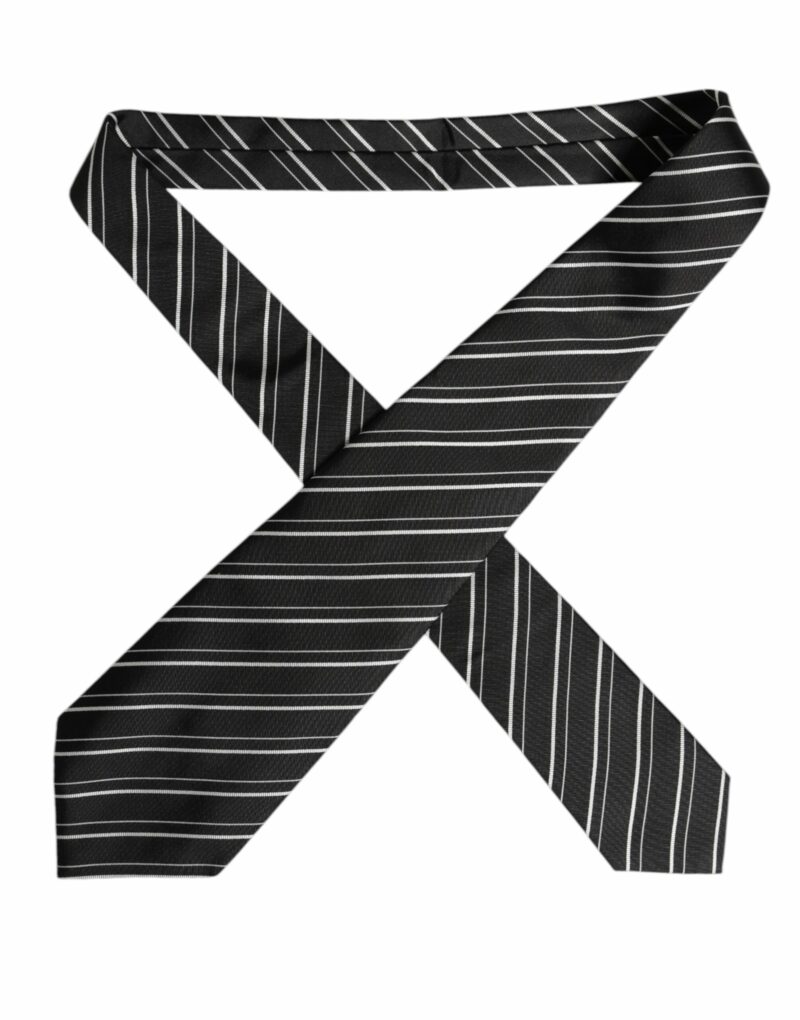 Dolce & Gabbana Black White Stripes Silk Adjustable Necktie Tie - Image 4
