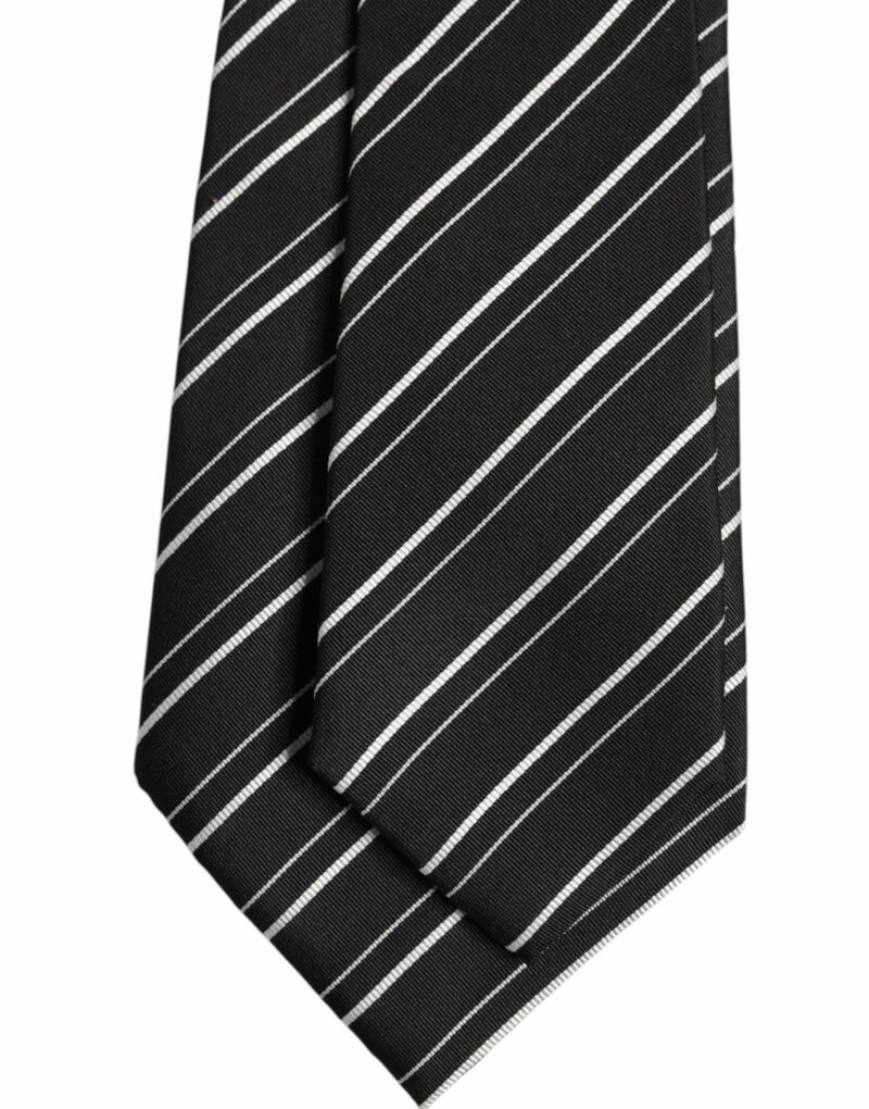 Dolce & Gabbana Black White Stripes Silk Adjustable Necktie Tie - Image 5