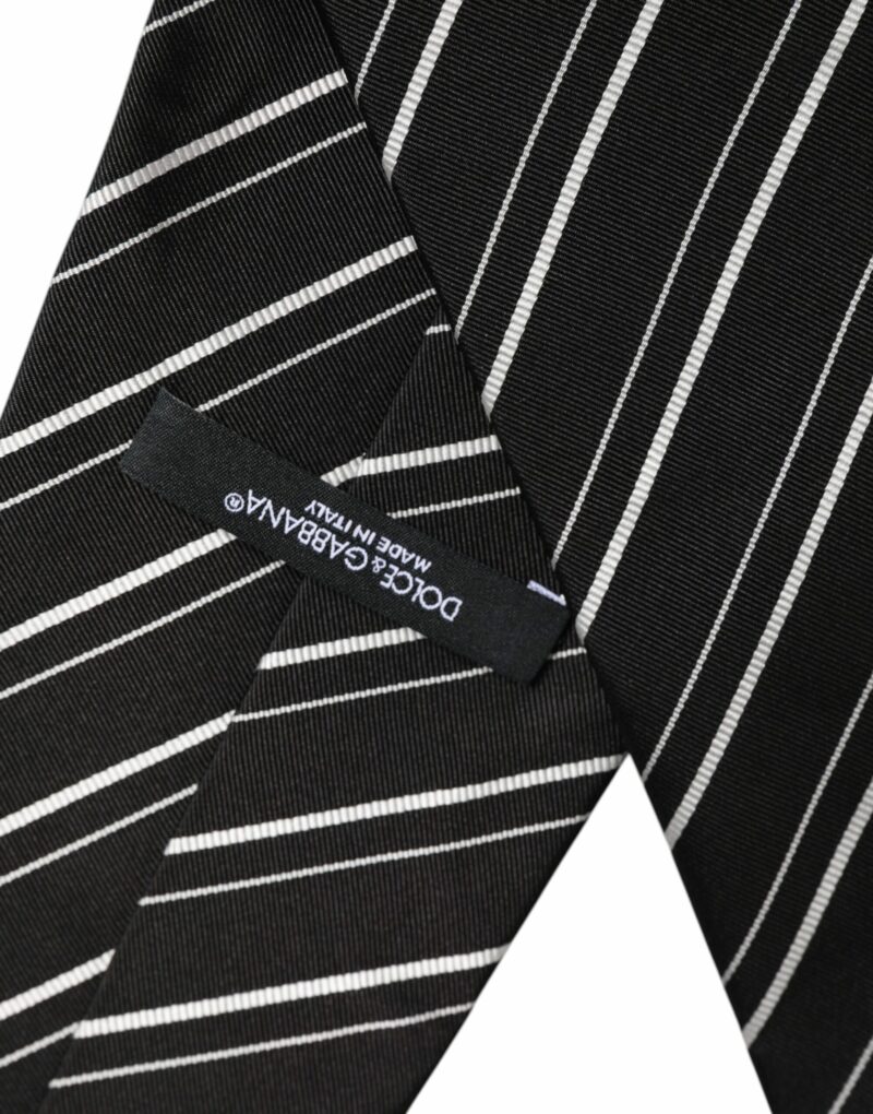 Dolce & Gabbana Black White Stripes Silk Adjustable Necktie Tie - Image 6