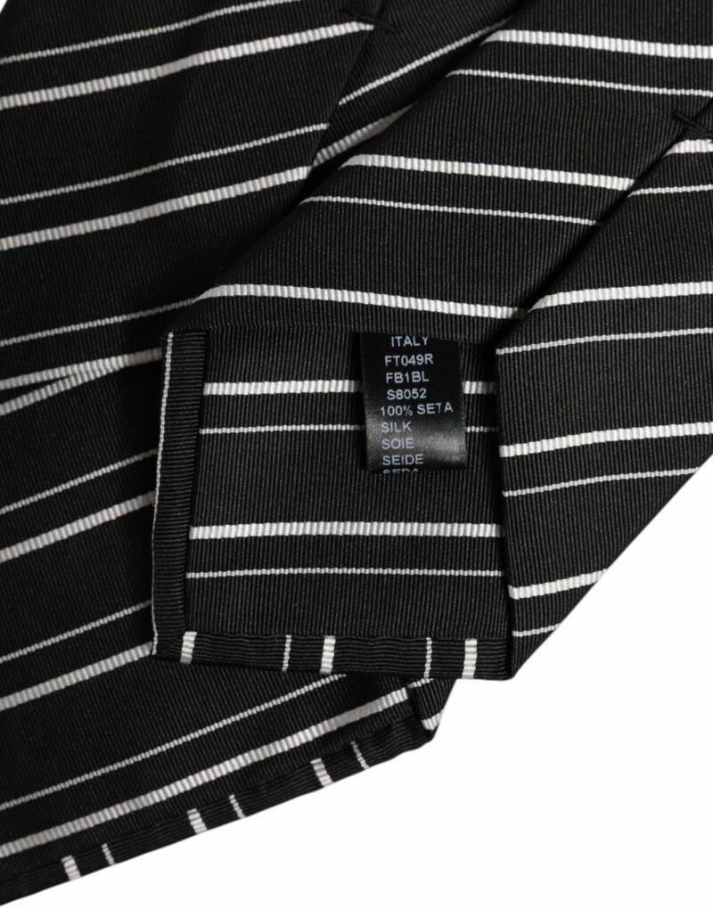 Dolce & Gabbana Black White Stripes Silk Adjustable Necktie Tie - Image 7