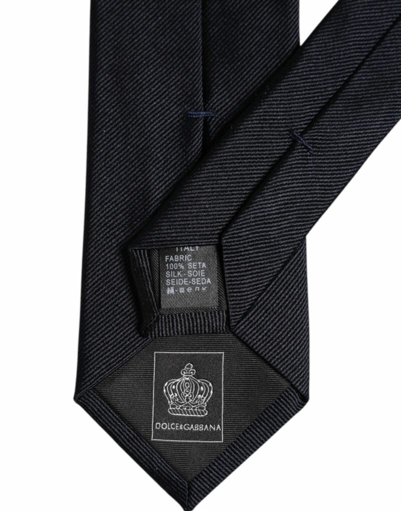 Dolce & Gabbana Dark Blue Silk Adjustable Necktie Tie - Image 7