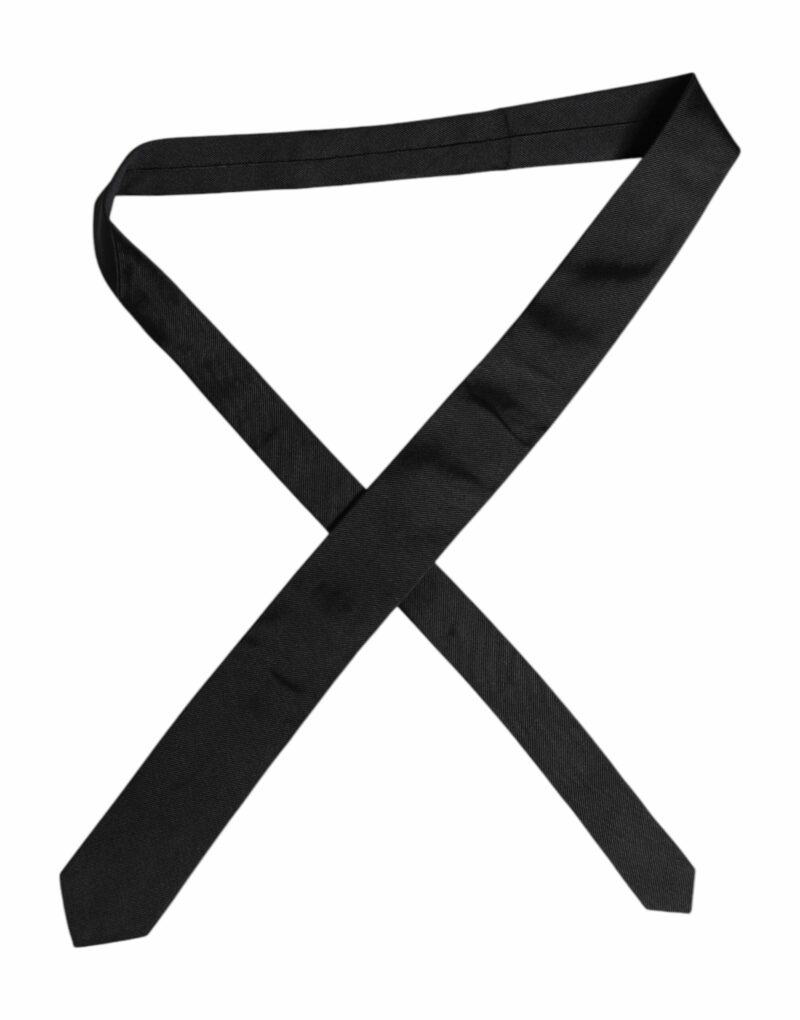 Dolce & Gabbana Black Solid Silk Adjustable Necktie Tie - Image 4