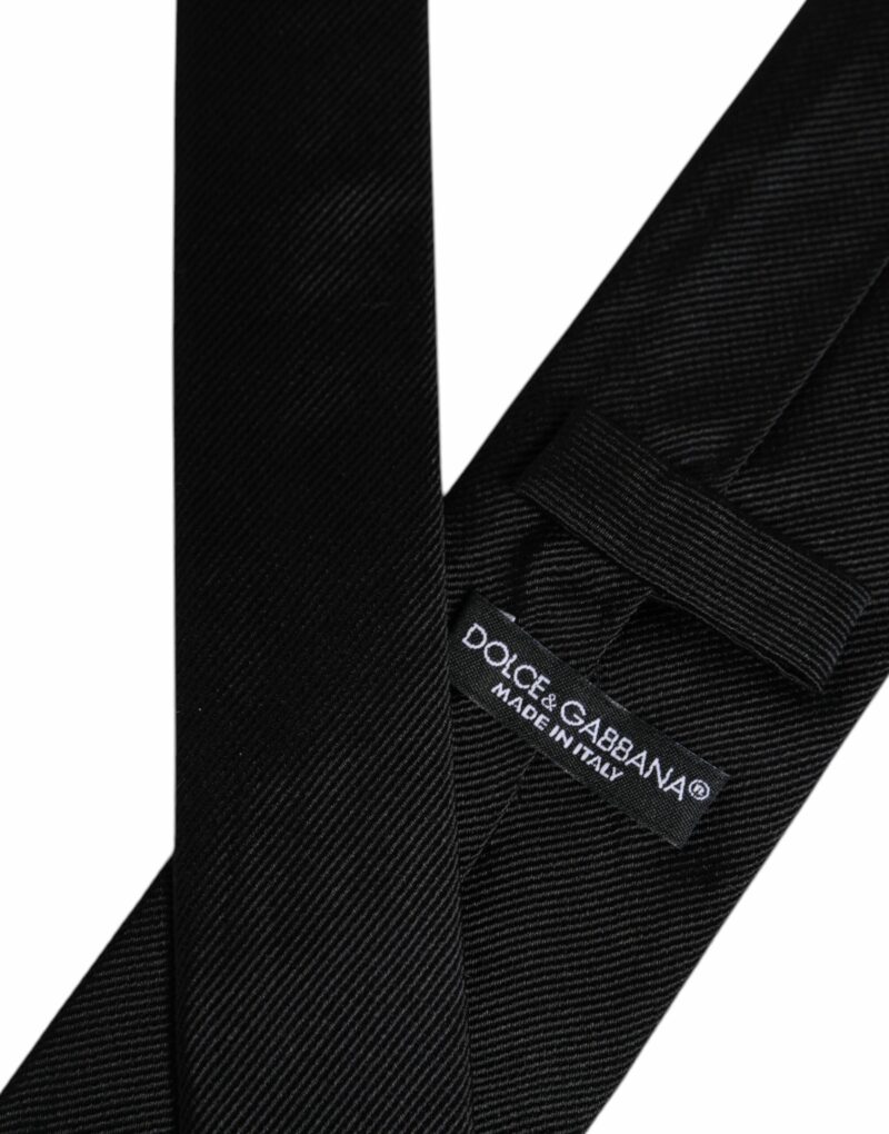Dolce & Gabbana Black Solid Silk Adjustable Necktie Tie - Image 6