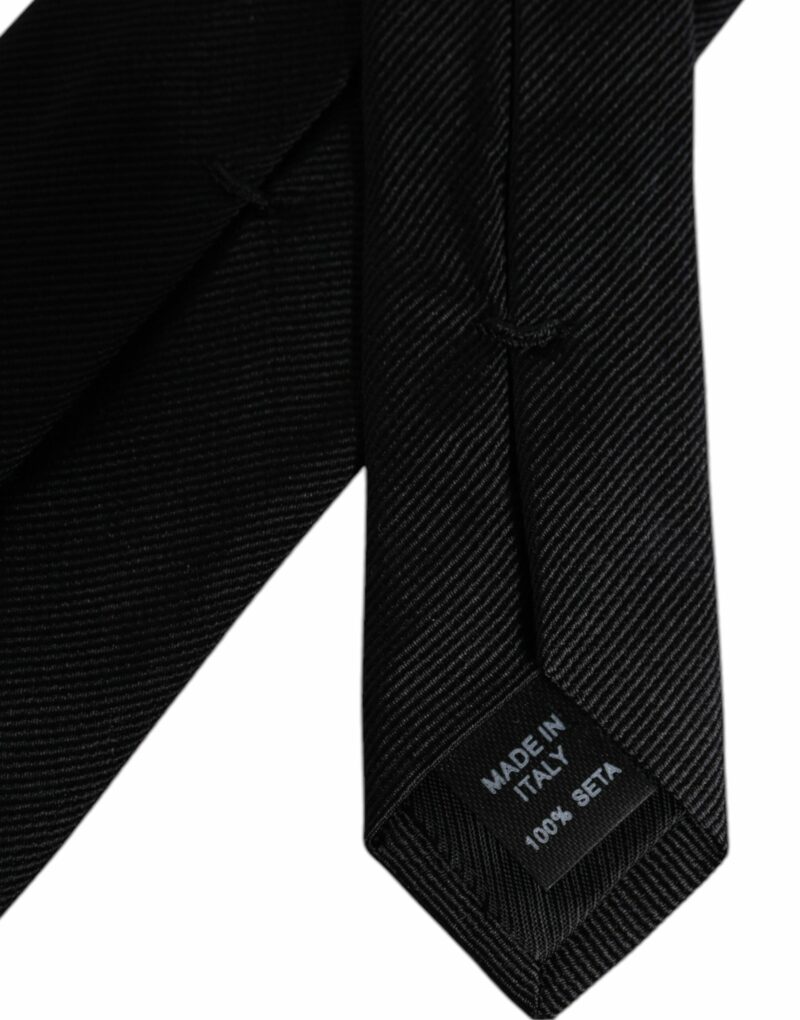 Dolce & Gabbana Black Solid Silk Adjustable Necktie Tie - Image 7