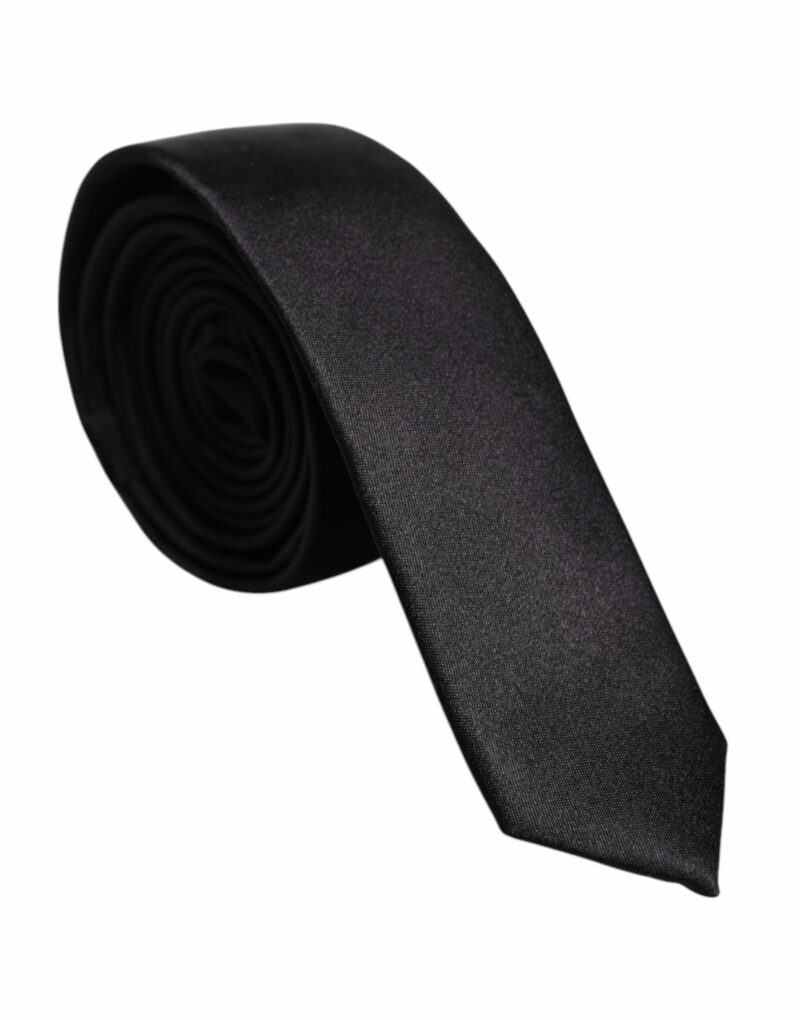Dolce & Gabbana Black Solid Silk Adjustable Necktie Tie - Image 2