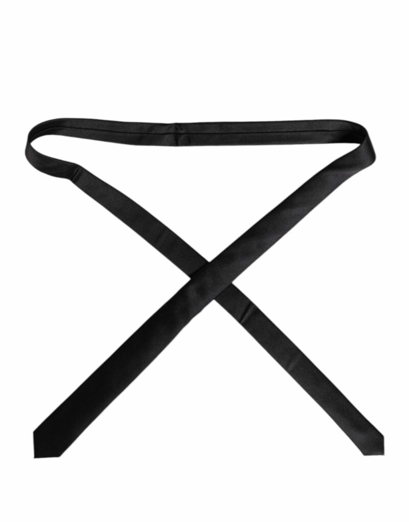 Dolce & Gabbana Black Solid Silk Adjustable Necktie Tie - Image 3