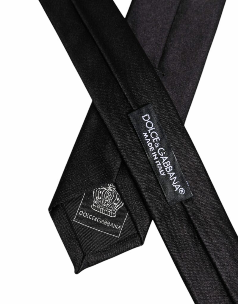 Dolce & Gabbana Black Solid Silk Adjustable Necktie Tie - Image 5