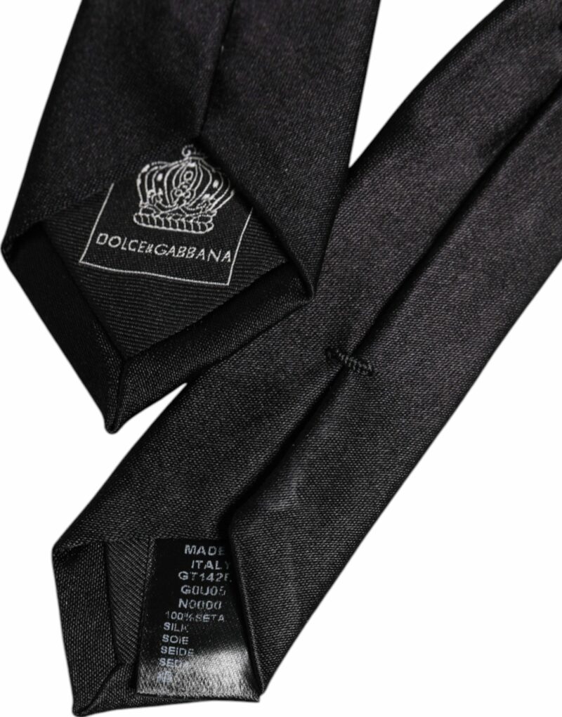 Dolce & Gabbana Black Solid Silk Adjustable Necktie Tie - Image 6