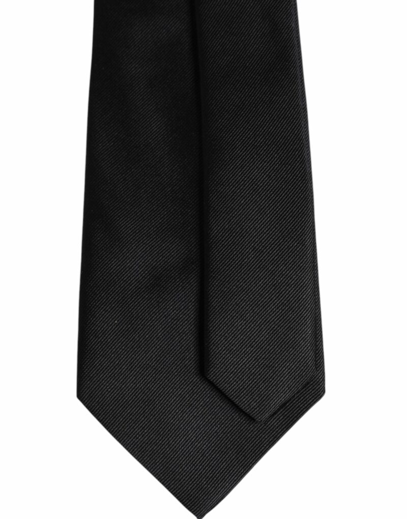 Dolce & Gabbana Black Solid Silk Adjustable Necktie Tie - Image 5