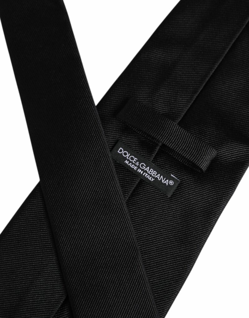 Dolce & Gabbana Black Solid Silk Adjustable Necktie Tie - Image 6