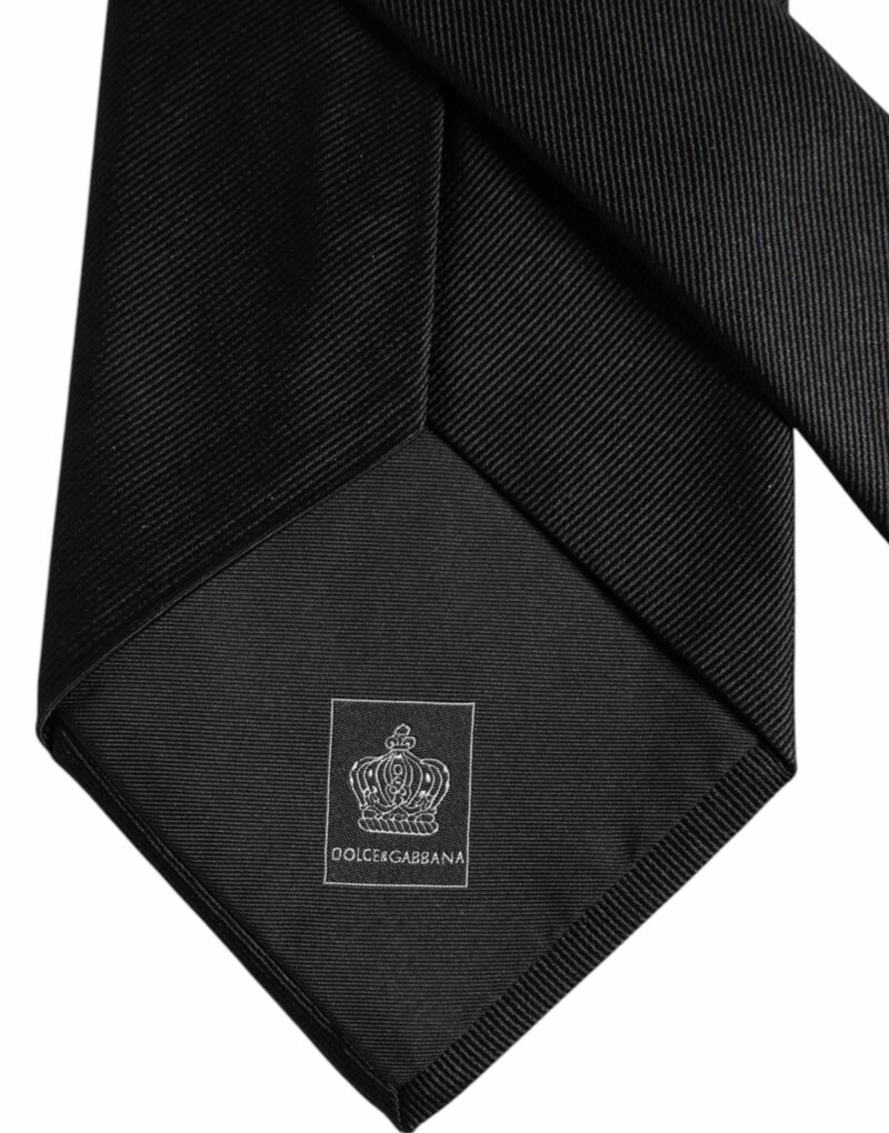 Dolce & Gabbana Black Solid Silk Adjustable Necktie Tie - Image 7