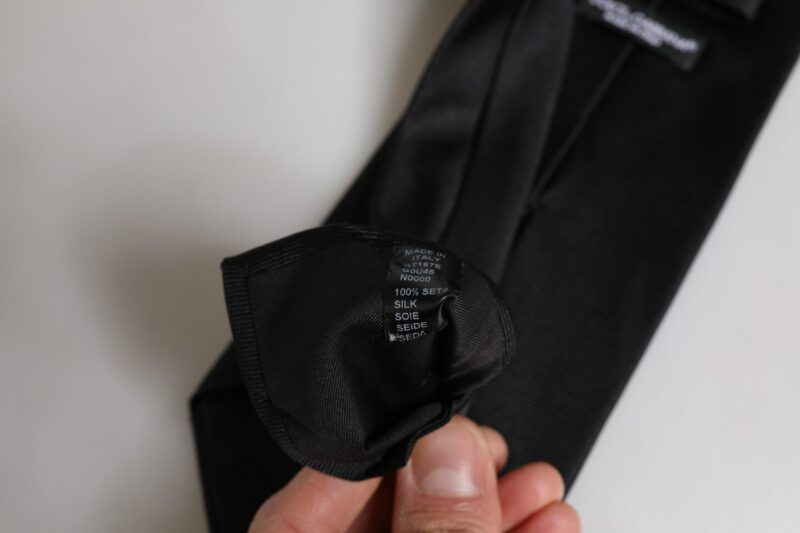 Dolce & Gabbana Black Solid Silk Adjustable Necktie Tie - Image 8