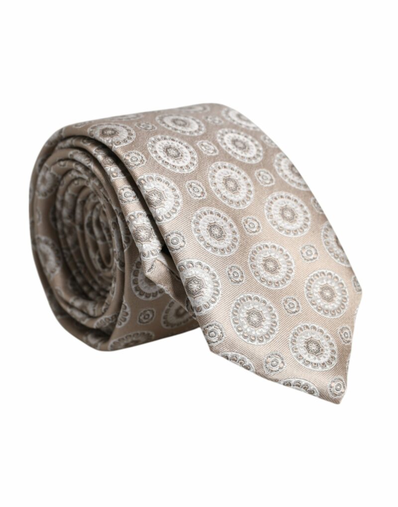Dolce & Gabbana Beige Foulard Print Silk Adjustable Necktie Tie - Image 2