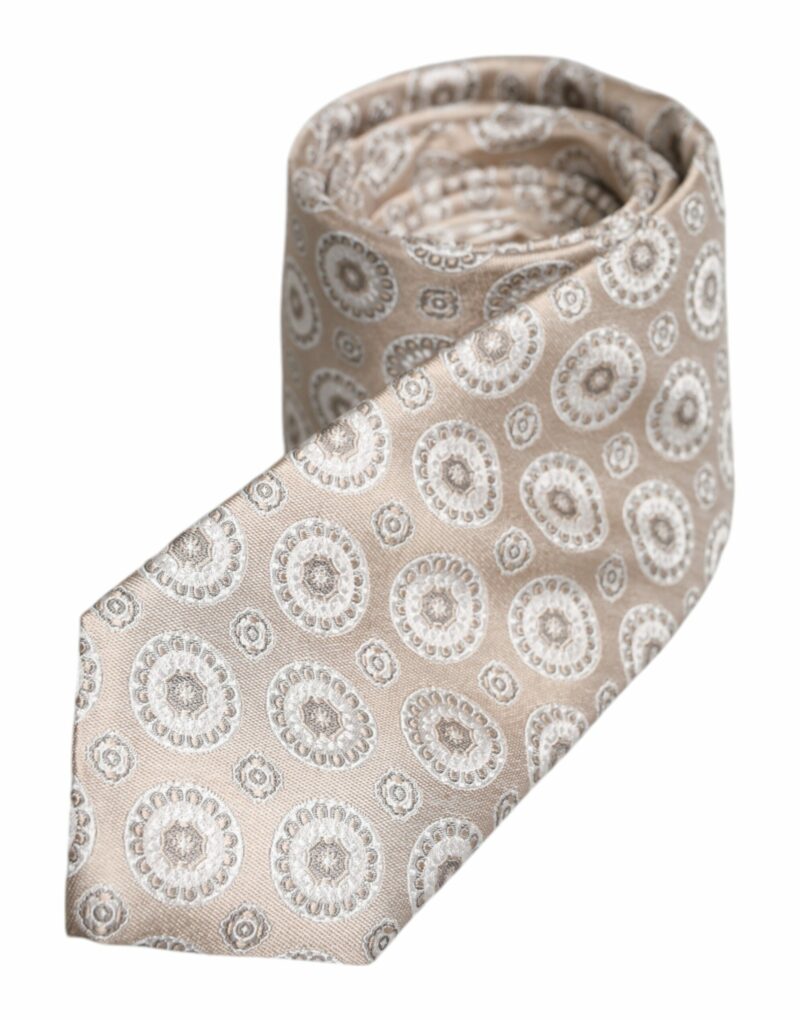Dolce & Gabbana Beige Foulard Print Silk Adjustable Necktie Tie - Image 3