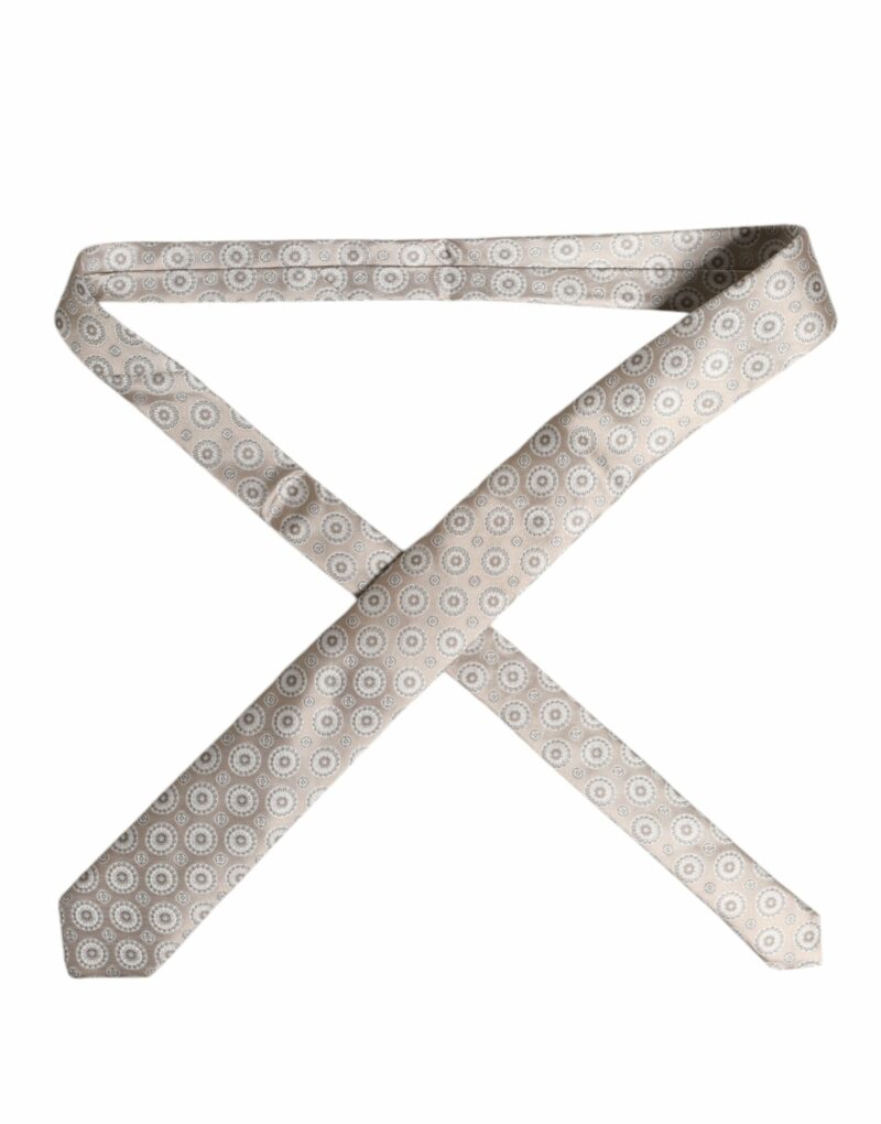 Dolce & Gabbana Beige Foulard Print Silk Adjustable Necktie Tie - Image 4