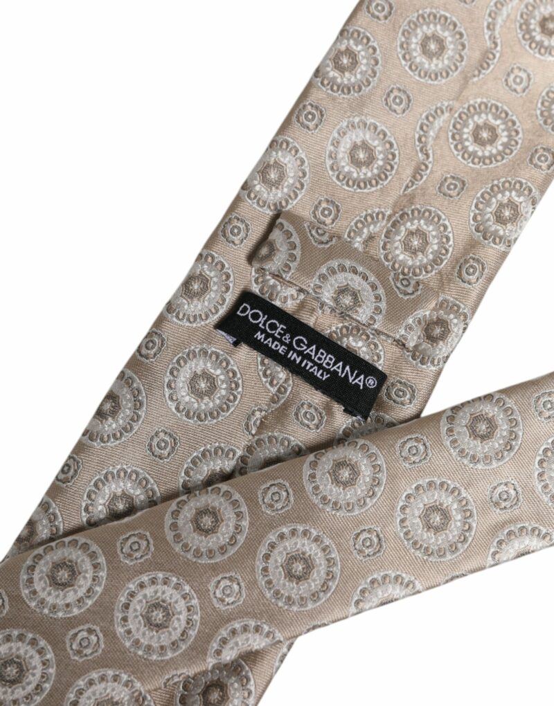 Dolce & Gabbana Beige Foulard Print Silk Adjustable Necktie Tie - Image 6